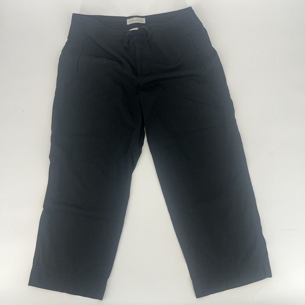 Chaus Women's Black Drawstring 100%ā Cotton Casual Pants Small EUC Ankle Length